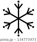 Black minimalist snowflake icon, simple winter symbol on a transparent cutout background. 134773973