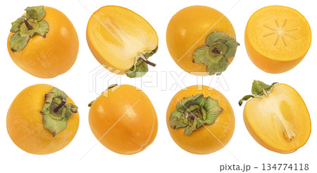 Persimmon fruits, fresh kaki isolated on white background with clipping path, full depth of field Persimmon fruits, fresh kaki isolated on white background with clipping path, full depth of field 134774118