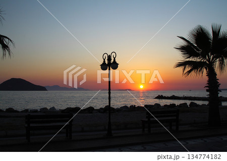 Seaside town of Turgutreis and spectacular sunsets 134774182