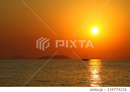 Seaside town of Turgutreis and spectacular sunsets 134774216