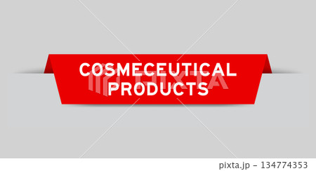 Red color inserted label with word cosmeceutical products on gray background 134774353
