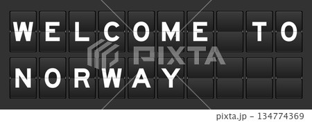 Black color analog flip board with word welcome to norway on gray background Black color analog flip board with word welcome to norway on gray background 134774369