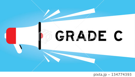 Color megaphone icon with word grade c in white banner on blue background Color megaphone icon with word grade c in white banner on blue background 134774393