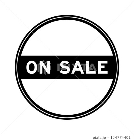 Black color round seal sticker in word on sale on white background Black color round seal sticker in word on sale on white background 134774401