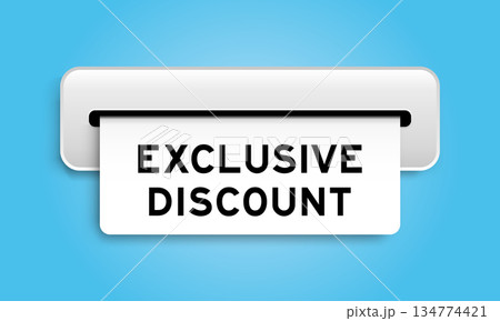 White coupon banner with word exclusive discount from machine on blue color background 134774421