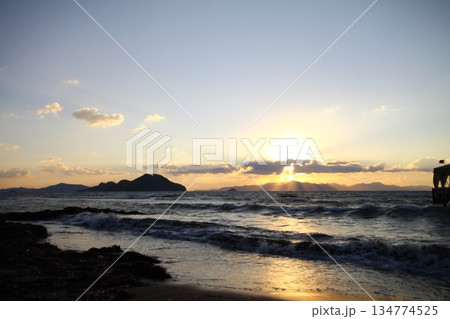 Seaside town of Turgutreis and spectacular sunsets 134774525