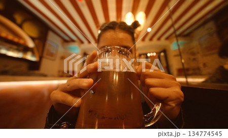 Beer celebration scene, Retro setting with man and beer Beer celebration scene, Retro setting with man and beer 134774545