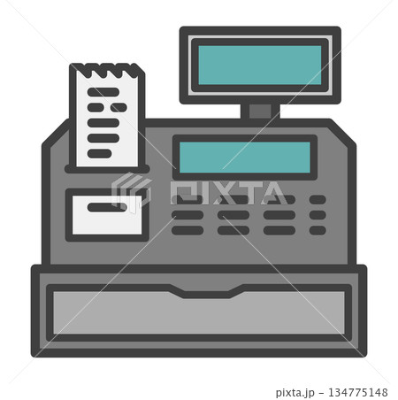 お店で買い物をして支払いをするレジスターのイラスト 134775148