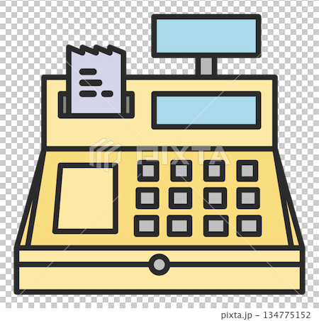 お店で買い物をして支払いをするレジスターのイラスト お店で買い物をして支払いをするレジスターのイラスト 134775152