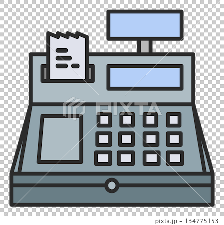 お店で買い物をして支払いをするレジスターのイラスト お店で買い物をして支払いをするレジスターのイラスト 134775153