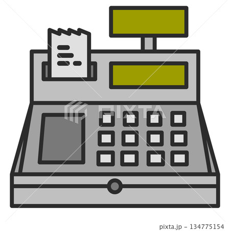 お店で買い物をして支払いをするレジスターのイラスト 134775154