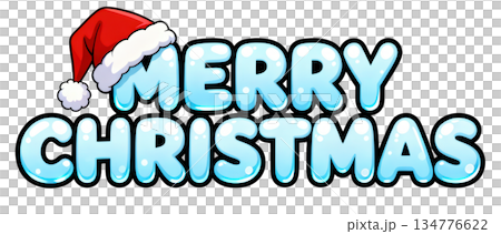 Merry christmas greeting text in fun cartoon style. festive blue holiday design for joyful winter celebration 134776622