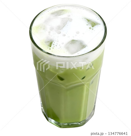 Refreshing iced matcha latte, green tea beverage with frothy milk, cool and delicious summer drink Refreshing iced matcha latte, green tea beverage with frothy milk, cool and delicious summer drink 134776641