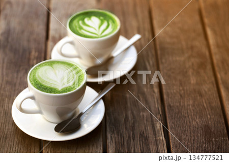 Two cups of matcha latte Two cups of matcha latte 134777521