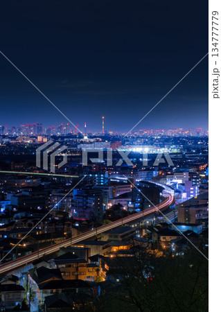 稲田堤付近電車の光跡と新宿の夜景 稲田堤付近電車の光跡と新宿の夜景 134777779