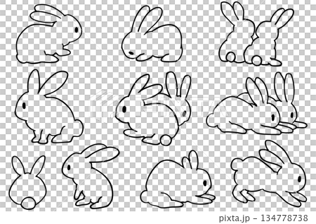うさぎの線画シルエットイラストセット｜シンプルでおしゃれなポーズ集 134778738