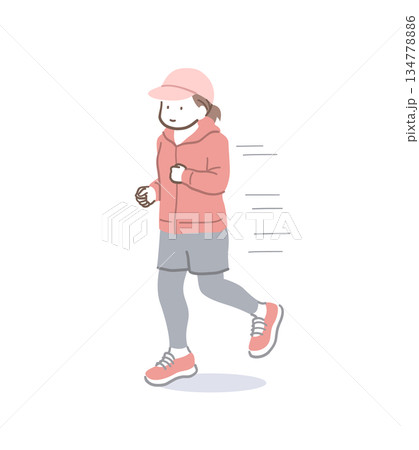 ランニングをする女性のイラスト素材 ランニングをする女性のイラスト素材 134778886