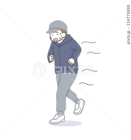 きつそうな表情で走る男性のイラスト素材 134778888