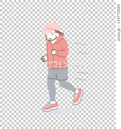 きつそうな表情で走る女性のイラスト素材 134778889