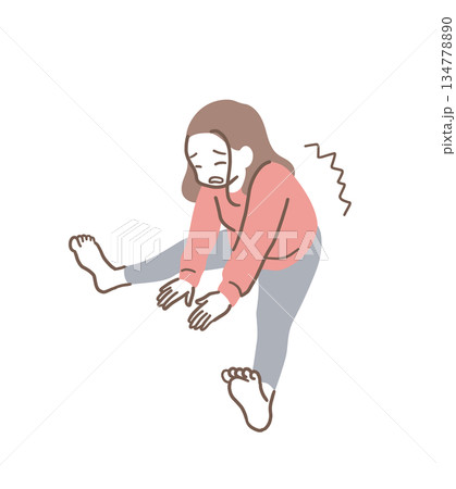 ストレッチをする体のかたい女性のイラスト素材 134778890