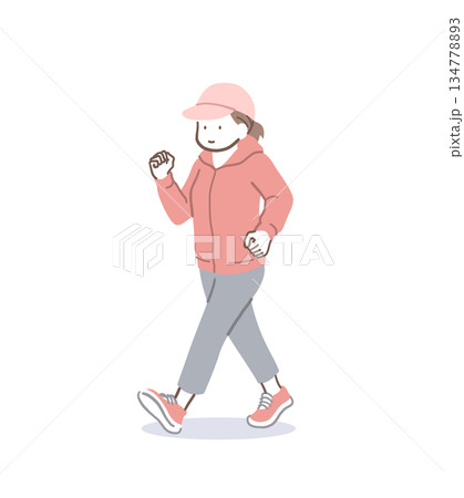 ウォーキングする女性のイラスト素材 ウォーキングする女性のイラスト素材 134778893