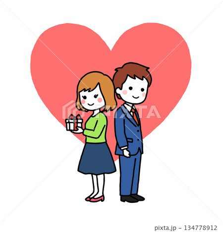 大人カップルと大きなハート 134778912