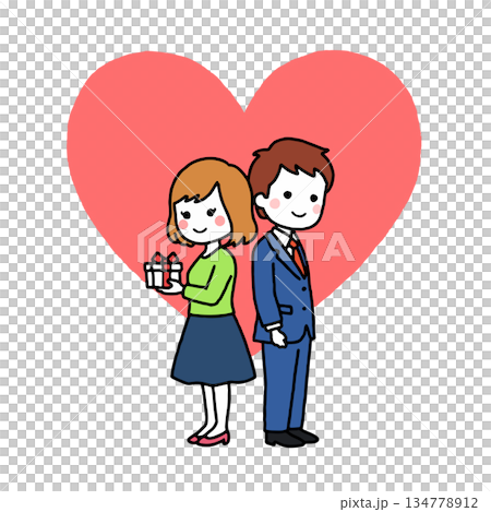 大人カップルと大きなハート 134778912