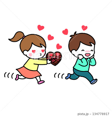チョコを渡しに追いかける女の子 チョコを渡しに追いかける女の子 134778917