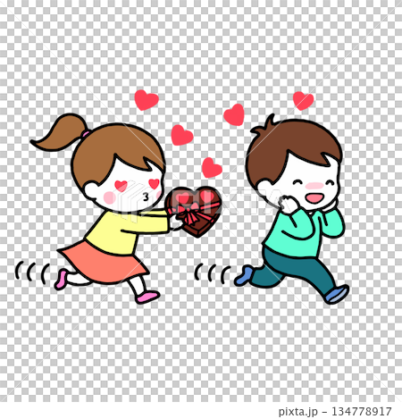 チョコを渡しに追いかける女の子 チョコを渡しに追いかける女の子 134778917