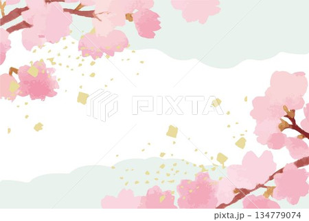 水彩の桜の花と金箔が舞う和風の背景素材 フレーム バナー デザイン コピースペース イラスト素材 水彩の桜の花と金箔が舞う和風の背景素材 フレーム バナー デザイン コピースペース イラスト素材 134779074