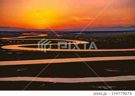 シルクロードの旅天山北路パインブルグ平原の夕暮れ 134779078