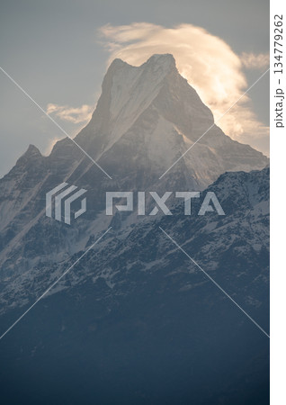 Mt.Machapuchare or Mt.fish tail (6,993 m) the holy mountain in Annapurna region in Nepal. This mountain situated in the Annapurna massif, Its highest peak has never been officially climbed. Mt.Machapuchare or Mt.fish tail (6,993 m) the holy mountain in Annapurna region in Nepal. This mountain situated in the Annapurna massif, Its highest peak has never been officially climbed. 134779262