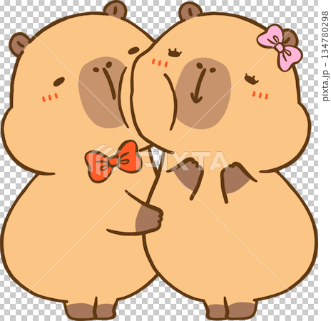 Kawaii Valentine Capybara Couple Hugging and Kissing Cartoon Hand Drawn Illustration Kawaii Valentine Capybara Couple Hugging and Kissing Cartoon Hand Drawn Illustration 134780298