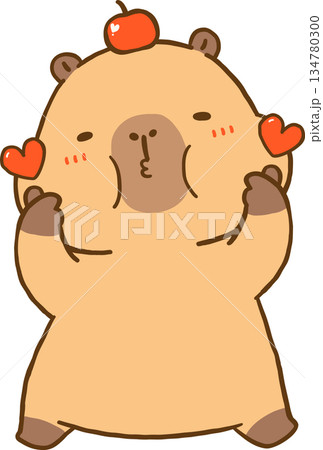 Cute Valentine Capybara Kissing and sharing Hearts Cartoon Hand Drawn Illustration Cute Valentine Capybara Kissing and sharing Hearts Cartoon Hand Drawn Illustration 134780300