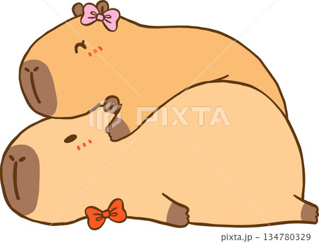 Cute Kawaii Valentine Capybra Couple Hugging Cartoon Hand Drawn Cute Kawaii Valentine Capybra Couple Hugging Cartoon Hand Drawn 134780329
