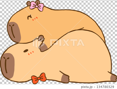 Cute Kawaii Valentine Capybra Couple Hugging Cartoon Hand Drawn Cute Kawaii Valentine Capybra Couple Hugging Cartoon Hand Drawn 134780329