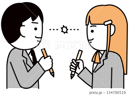 高校生男女 見つめあうライバル 134780519