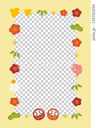 New Year's Daruma and pine, bamboo, and plum frame, gold decorative frame New Year's Daruma and pine, bamboo, and plum frame, gold decorative frame 134781050