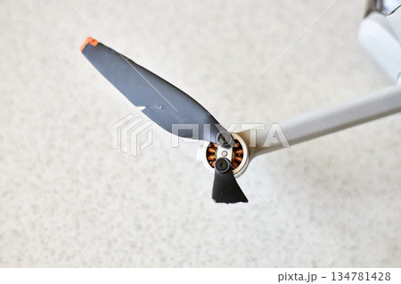 Drone propeller with visible damage and a broken tip, equipment malfunction 134781428