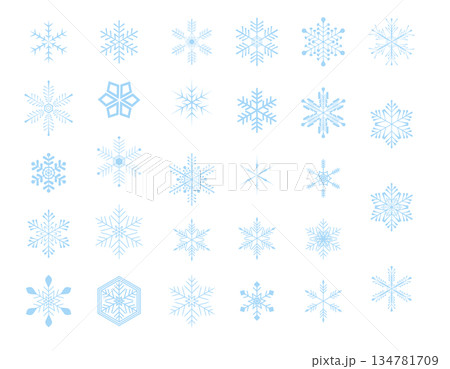 冬のイラスト素材 雪の結晶のセット 青・Blue 冬のイラスト素材 雪の結晶のセット 青・Blue 134781709