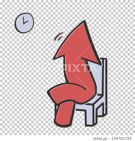 結果待ち・時間を気にする待機矢印イラスト｜ペンディング・判断待ち・時計チラ見を示す素 134782793