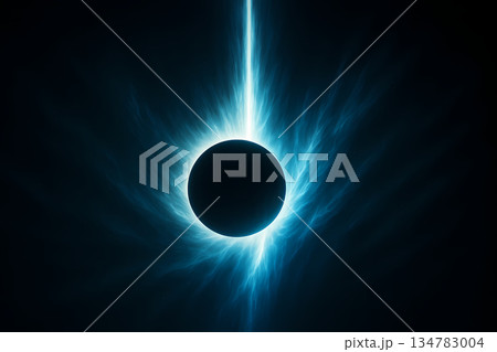 青い光に縁取られた日食風の抽象背景 青い光に縁取られた日食風の抽象背景 134783004