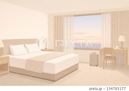夕方の光が差すホテル客室 落ち着いた室内イラスト 134783177