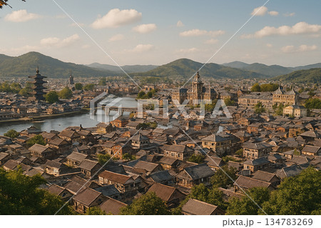 レトロな街並み　近代化の前の日本〜地方都市〜 134783269