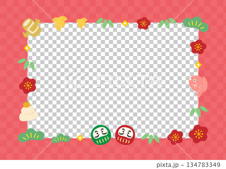 A cute frame of New Year's lucky charms, red decorative frame A cute frame of New Year's lucky charms, red decorative frame 134783349