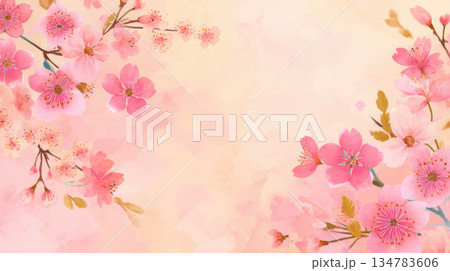 水彩画で描かれた桜の背景素材 134783606