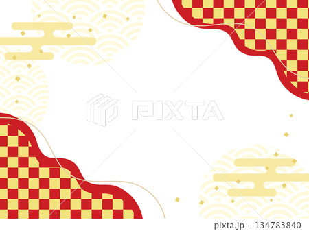 和風背景 和柄背景 和風フレーム 赤と金の市松模様 和風背景 和柄背景 和風フレーム 赤と金の市松模様 134783840