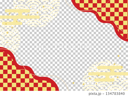 和風背景 和柄背景 和風フレーム 赤と金の市松模様 和風背景 和柄背景 和風フレーム 赤と金の市松模様 134783840