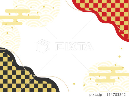 和風背景 和柄背景 和風フレーム 赤と金と黒の市松模様 134783842