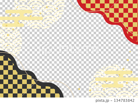 和風背景 和柄背景 和風フレーム 赤と金と黒の市松模様 134783842